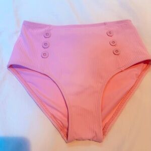 NWOT Shoshanna Swimwear High Rise Bikini Bottom Retro Buttons Pink size M